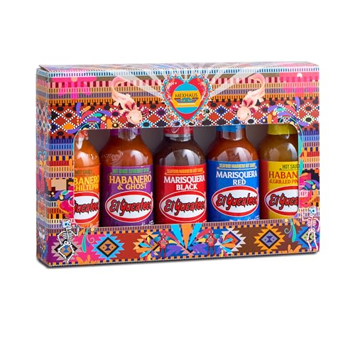 Scharfe Saucen Geschenkset Yucateco – Mexhaus mit 5 pikanten Chili-Saucen 100% Mexiko. Habanero mit Chiltepin, Habanero Ghost, Marisquera Black, Marisquera Red und Habanero & geröstete Ananas von mexhaus