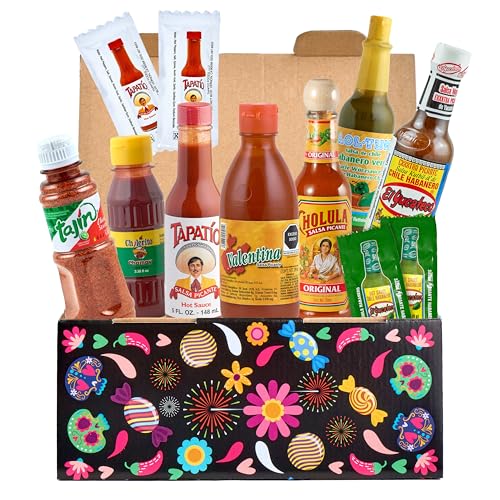 Scharfe Soßen Set (7 Sorten) – 100% Mexiko - Tajín, El Tapatio, Valentina, El Yucateco, Cholula, Lol-Tun, Chilerito und 4 Salsa-Tütchen von mexhaus