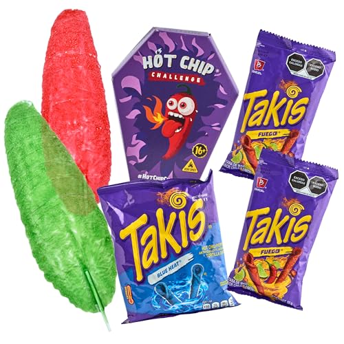 Snackbox Extra Hot Chili Lovers - Party-Mix Snacks mit Takis Fuego Chips, Takis Blue Heat, HOT-CHIP Challenge Purple und Mix Slaps (Pack von 6) von mexhaus