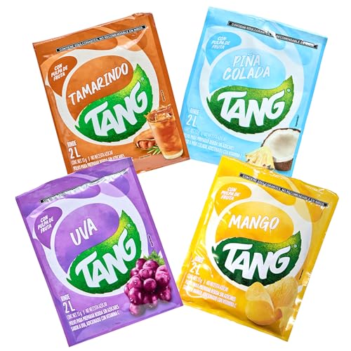 TANG Instant Getränkepulver (Pack von 4) – Geschmack Tamarind, Pina Colada, Weintrauben und Mango – je 14g - 100% Mexiko - authentischer mexikanischer Geschmack von mexhaus