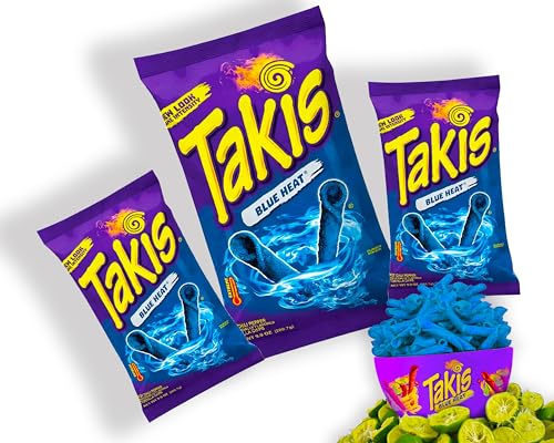 Takis Chips Box - 1x Takis Blue Heat 200g und 2x Takis Blue 56g - Chips Grosspackung Chips scharf (Pack von 3) von mexhaus