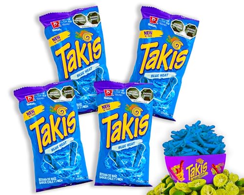 Mexhaus Takis Chips Box - 4x Takis Blue Heat 56g - Chips Grosspackung Chips scharf (Pack von 4) - Blaue Takis von mexhaus