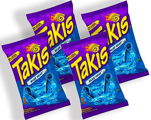 Takis Chips Box - 4x Takis Blue Heat 92g - Chips Grosspackung Chips scharf (Pack von 4) - Blaue Takis von mexhaus