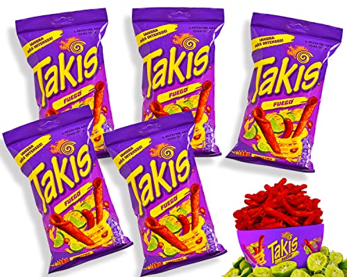 Takis Fuego Chips Box - (Pack von 5) je 56g - Grosspackung scharf von mexhaus