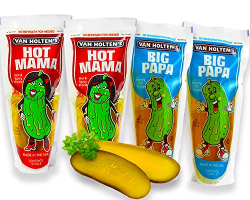 Van Holten Pickle - Saure Gurken in Pouch Set mit 2x Big Papa Pickle und 2x Hot Mama Pickle (Pack von 4), Sour Pickle Mix von mexhaus