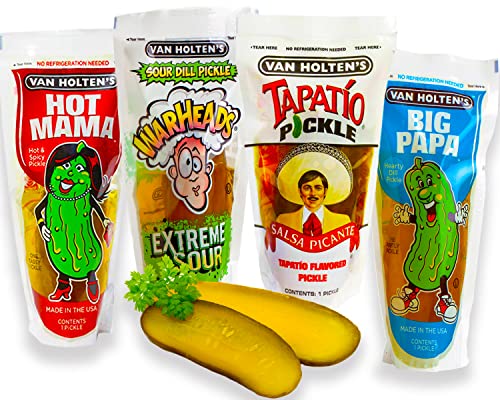 Van Holten Pickle - Saure Gurken in Pouch Set mit Hot Mama Pickle, Big Papa Pickle, Tapatio Pickle und Warheads (Pack von 4), Sour Pickle Mix von mexhaus