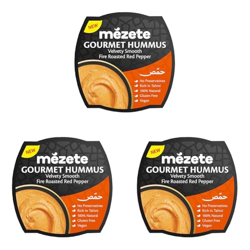 Mezete Original Hummus mit Sonnengetrockneten gerösteter Paprika – Vegan & Glutenfrei 1x 215g (Packung mit 3) von mézete