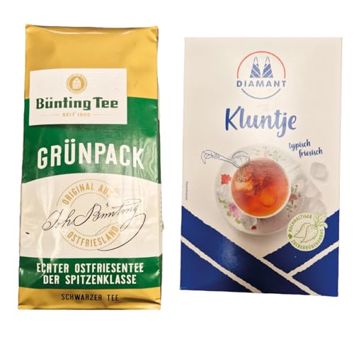 minafood-Set: 1 xBünting Tee Grünpack Echter Ostfriesentee 500 g lose +1 Diamant - Kluntje Kandis weiß - 1kg von minafood