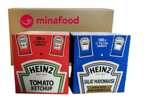 minafoods Rot/Weiß Paket - 100 Tomatenketchup und 100 Salat Mayonnaise portioniert von Heinz von minafood
