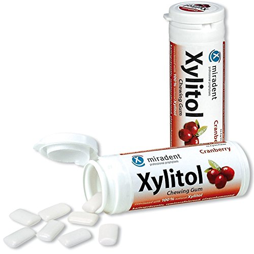 12x Miradent Xylitol Chewing Gum Zahnpflegekaugummis 30 Stück Dose cranberry (12x 30g) von miradent