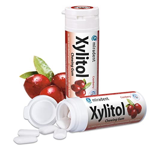 6x Miradent Xylitol Chewing Gum Zahnpflegekaugummis 30 Stück Dose cranberry (6x 30g) von miradent