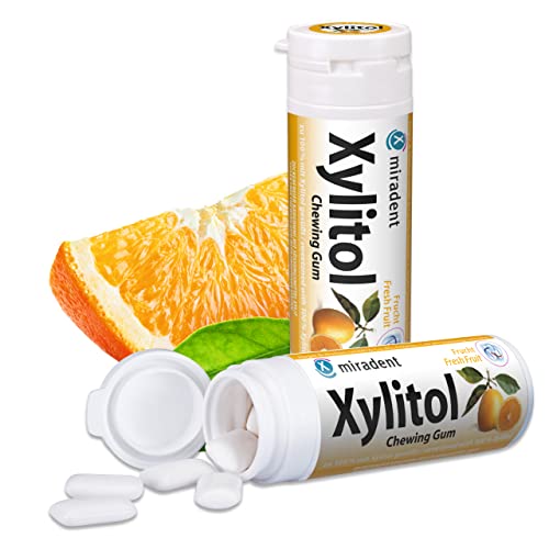 6x Miradent Xylitol Chewing Gum Zahnpflegekaugummis 30 Stück Dose fresh fruit (6x 30g) von miradent