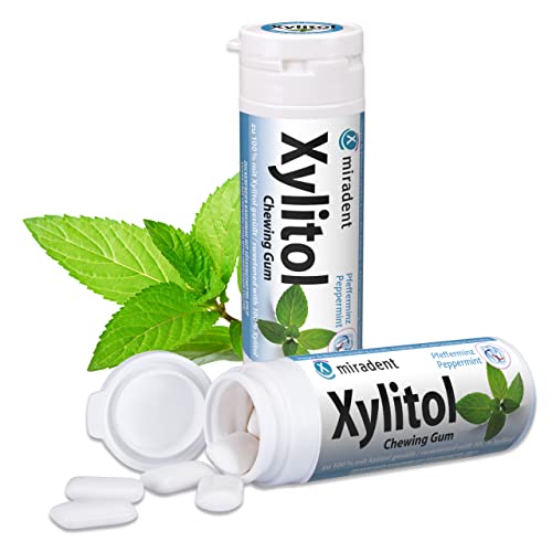 6x Miradent Xylitol Chewing Gum Zahnpflegekaugummis 30 Stück Dose peppermint (6x30g) von miradent