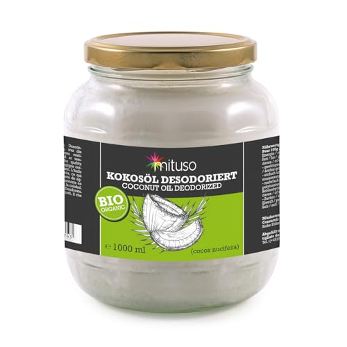 mituso Bio Kokosöl, Geschmacksneutral (desodoriert), 1er Pack (1 x 1000 ml) im praktischen Glas von mituso