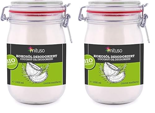 mituso Bio Kokosöl, Geschmacksneutral (desodoriert), 2er Pack (1 x 1000 ml) von mituso