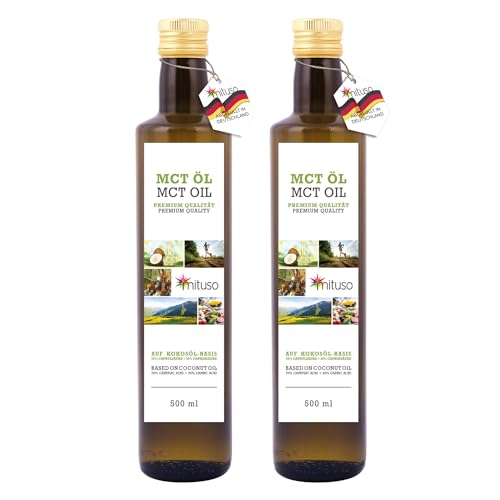 mituso MCT Öl auf Kokosölbasis - 2x 500 ml | 70% Caprylsäure (C8) & 30% Caprinsäure (C10) Fettsäuren | 100% reines MCT Oil geschmacksneutral - Zuckerfrei, GVO-frei von mituso