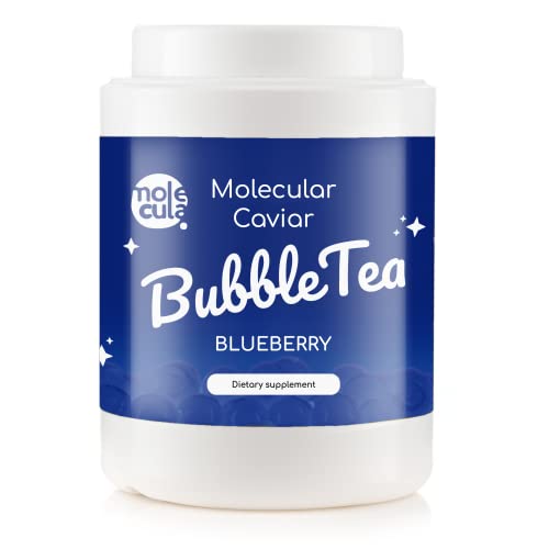 Bubble Tea Perlen Popping Boba Blaubeer | mit Strohhalme | Nahrungsergänzungsmittel Weniger Zucker Kaviar 800g Fruchtperlen ohne künstliche Farbstoffe Bubbles | Blueberry Fruit | Tapioka von molecula molecula Molekularna Fabryka Samku