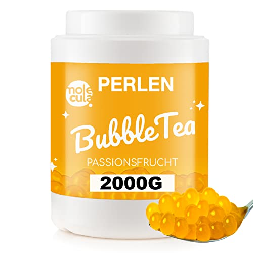 Bubble Tea Perlen Popping Boba Passionsfruch | mit Strohhalme | Nahrungsergänzungsmittel Weniger Zucker Kaviar 2000g Fruchtperlen ohne künstliche Farbstoffe Bubbles | Maracuja Fruit | Tapioka von molecula molecula Molekularna Fabryka Samku