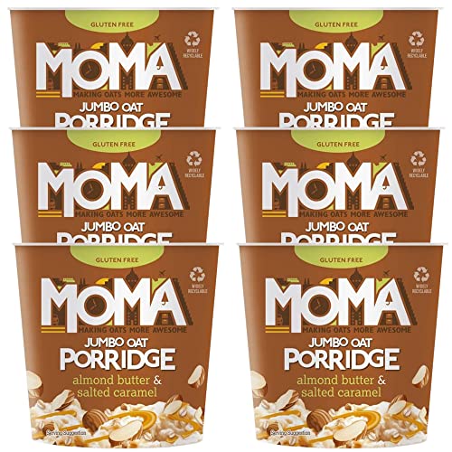 6 x 55 g Mandelbutter gesalzener Karamell Jumbo Haferbrei Frühstück Instant Müslitopf Morgen Fertigmahlzeit Essen Snack von moma , Food