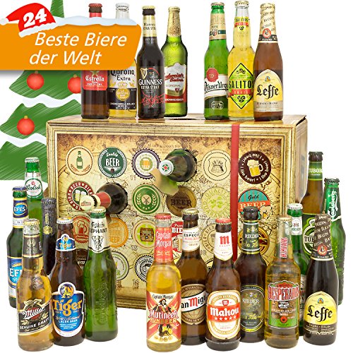 Bier Adventskalender Welt + Ein tolles Geschenk für Männer + Adventskalender 2024 2025 + mit 24 Biersorten in FLASCHEN + Bierkalender Adventskalender Alkohol + Weihnachtskalender mit Bier von monatsgeschenke.de