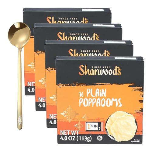 Edelstahl-Löffel, 13,5 cm, Gold und Sherwood's Poppadum, 118 ml, 4 Stück von moofin