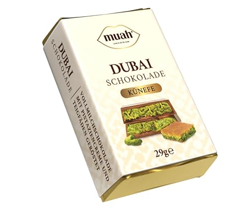 muah Dubai Schokolade 29g - Original Vollmilchschokolade mit Pistaziencreme & gerösteten Teigfäden - Hochwertige Zutaten - Exklusiver Geschmack - Dubai Chocolate Genuss von muah