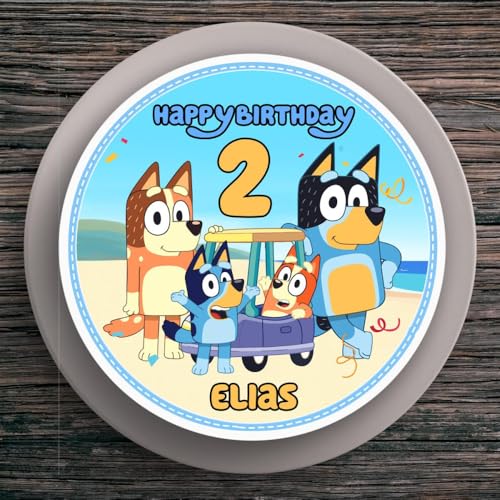 Tortenaufleger Geburtstag Bluey #2 Name & Zahl (20cm) Fondant Papier von muckki.de