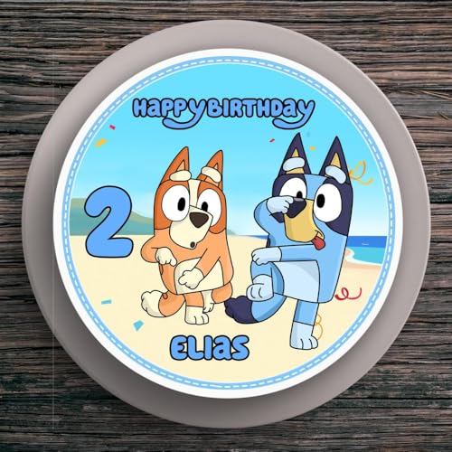 Tortenaufleger Geburtstag Bluey #3 Name & Zahl (20cm) Fondant Papier von muckki.de