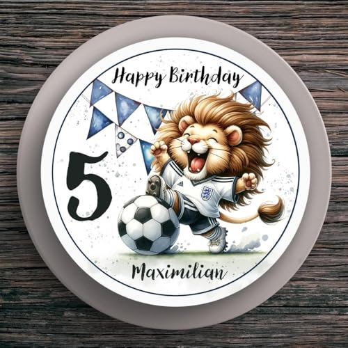 Tortenaufleger Geburtstag Fußball #7 Löwe Name & Zahl (20cm) Fondant Papier von muckki.de