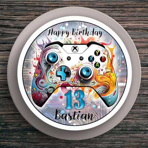 Tortenaufleger Geburtstag Gamer Controller Personalisiert #2 Name & Zahl (20cm) von muckki.de