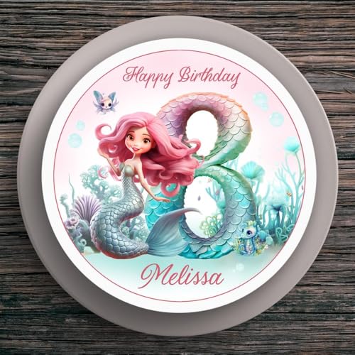 Tortenaufleger Geburtstag Mermaid Meerjungfrau #3 Name & Zahl (20cm) Fondant Papier von muckki.de