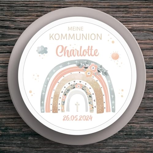 Tortenaufleger Kommunion Regenbogen #1 Name & Datum (20cm) von muckki.de