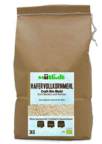 müsli.de BIO Hafervollkornmehl - 3kg, zum Backen (z.B. Brot, Brötchen, Gebäck und Kuchen) und Kochen geeignet. von müslide