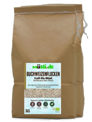 müsli.de BIO Buchweizenflocken 2x3 kg, für eine vegane Ernährung geeignet. Aromatisch nussiger Geschmack. Unterstützt Deine basische Ernährung! von müslide