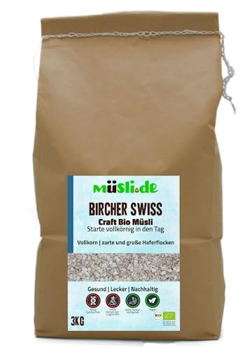 müsli.de BIO Haferflockenmischung Bircher Swiss (feine und grobe Haferflocken) 1 x 3kg, für eine vegane Ernährung geeignet. Knackiger Geschmack dank Vollkornflocken.(3kg Beutel (1 Stück)) von müslide