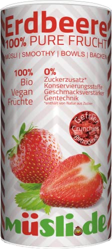 müsli.de Bio Gefriergetrocknete Erdbeeren in der 150g Dose. Packe die geballte Ladung an Vitaminen und Geschmack in dein Müsli, Porridge oder Smoothie. von müslide