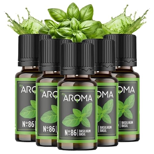 myAROMA flavour drops – Basilikum 5x10ml, flavour drops zuckerfrei, kalorienfrei & vegan, natürliches Lebensmittelaroma ohne künstliche Farbstoffe für Backen, Essen und Trinken, Nr. 86 von my AROMA