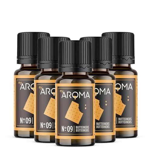 myAROMA flavour drops – Butterkeks 5x10ml, flavour drops zuckerfrei, kalorienfrei & vegan, natürliches Lebensmittelaroma ohne künstliche Farbstoffe für Backen, Essen und Trinken, Nr. 09 von my AROMA