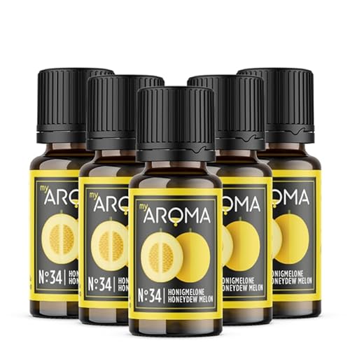 myAROMA flavour drops – Honigmelone 5x10ml, flavour drops zuckerfrei, kalorienfrei & vegan, natürliches Lebensmittelaroma ohne künstliche Farbstoffe für Backen, Essen und Trinken, Nr. 34 von my AROMA