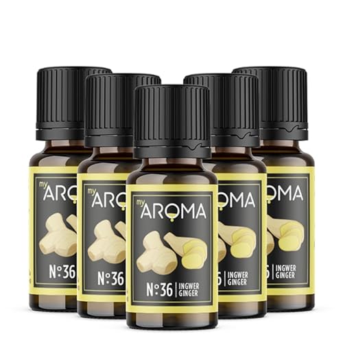 myAROMA flavour drops – Ingwer 5x10ml, flavour drops zuckerfrei, kalorienfrei & vegan, natürliches Lebensmittelaroma ohne künstliche Farbstoffe für Backen, Essen und Trinken, Nr. 36 von my AROMA