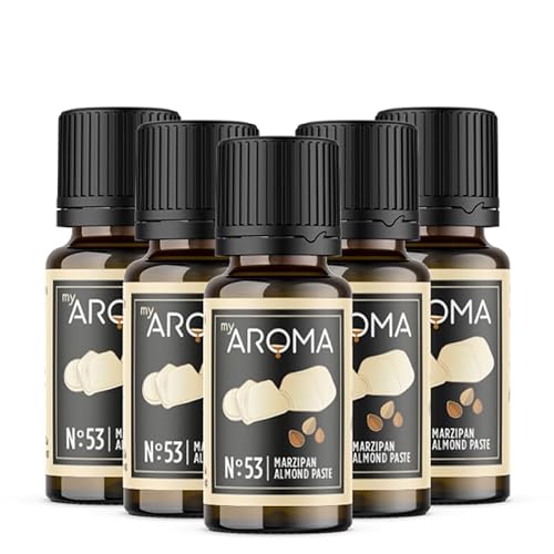 myAROMA flavour drops – Marzipan 5x10ml, flavour drops zuckerfrei, kalorienfrei & vegan, natürliches Lebensmittelaroma ohne künstliche Farbstoffe für Backen, Essen und Trinken, Nr. 53 von my AROMA