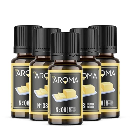 myAROMA flavour drops – Butter 5x10ml, flavour drops zuckerfrei, kalorienfrei & vegan, natürliches Lebensmittelaroma ohne künstliche Farbstoffe für Backen, Essen und Trinken, Nr. 08 von my AROMA