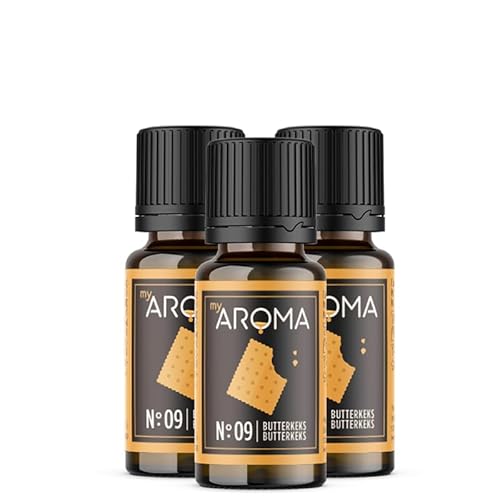 myAROMA flavour drops – Butterkeks 3x10ml, flavour drops zuckerfrei, kalorienfrei & vegan, natürliches Lebensmittelaroma ohne künstliche Farbstoffe für Backen, Essen und Trinken, Nr. 09 von my AROMA