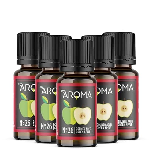 myAROMA flavour drops – Grüner Apfel 5x10ml, flavour drops zuckerfrei, kalorienfrei & vegan, natürliches Lebensmittelaroma ohne künstliche Farbstoffe für Backen, Essen und Trinken, Nr. 26 von my AROMA