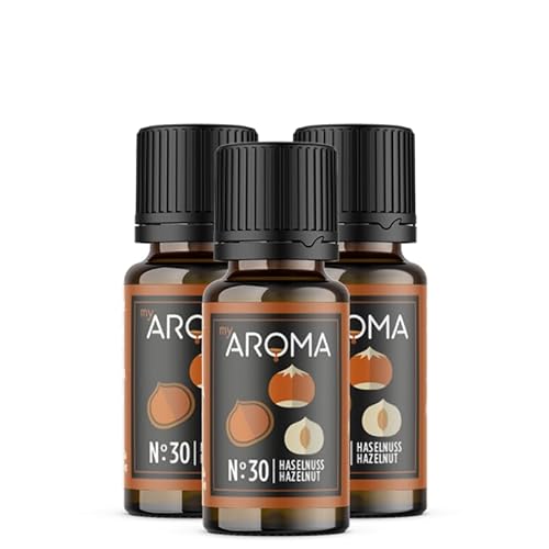 myAROMA flavour drops – Haselnuss 3x10ml, flavour drops zuckerfrei, kalorienfrei & vegan, natürliches Lebensmittelaroma ohne künstliche Farbstoffe für Backen, Essen und Trinken, Nr. 30 von my AROMA