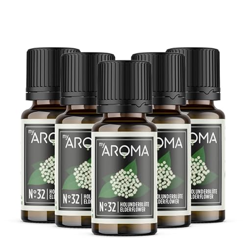 myAROMA flavour drops – Holunderblüte 5x10ml, flavour drops zuckerfrei, kalorienfrei & vegan, natürliches Lebensmittelaroma ohne künstliche Farbstoffe für Backen, Essen und Trinken, Nr. 32 von my AROMA