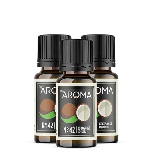 myAROMA flavour drops – Kokosnuss 3x10ml, flavour drops zuckerfrei, kalorienfrei & vegan, natürliches Lebensmittelaroma ohne künstliche Farbstoffe für Backen, Essen und Trinken, Nr. 42 von my AROMA