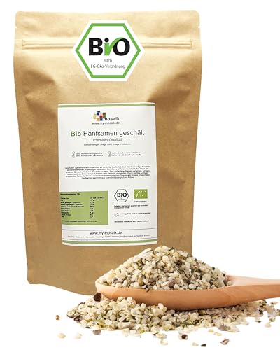 Bio Hanfsamen geschält 800g von my-mosaik aus kontrolliert biologischem Anbau, vegan, Low Carb, zum Kochen und Backen (800g) von my-mosaik