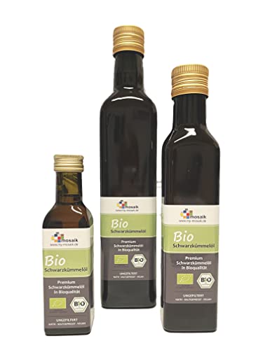 my-mosaik Bio Schwarzkümmelöl ungefiltert 100% naturrein, kaltgepresst, ägyptisch reich an mehrfach ungesättigten Fettsäuren für die gesunde Küche oder zur Hautpflege einsetzbar (500 ml) von my-mosaik