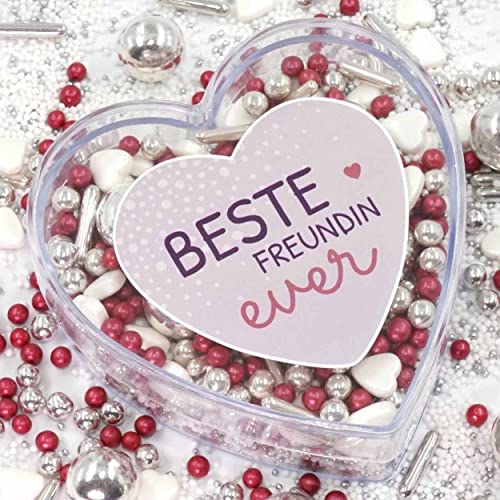 Sissi Geschenkherz weiss silber rot Mix 160g rosa rot STREUSEL GLÜCK Herz BESTE FREUNDIN EVER Geschenk Mitbringsel Idee Geburtstag beste Freundin Frauen Kollegin Schwester Zuckerstreusel Torte Kuchen von mySprinkles wir streuseln Liebe